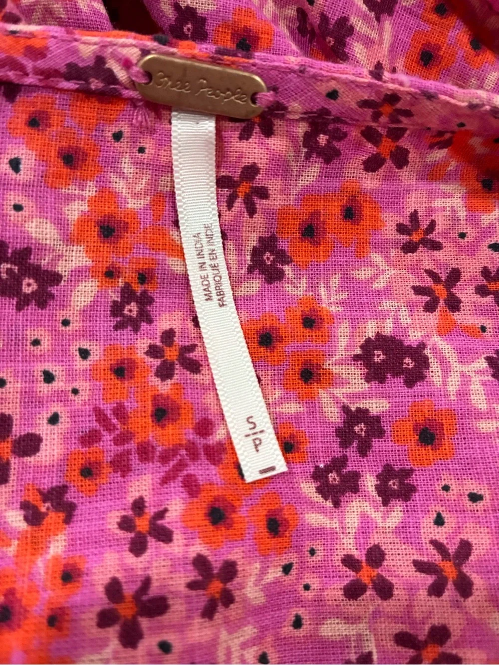Free People Pink Floral Button V-Neck Blouse